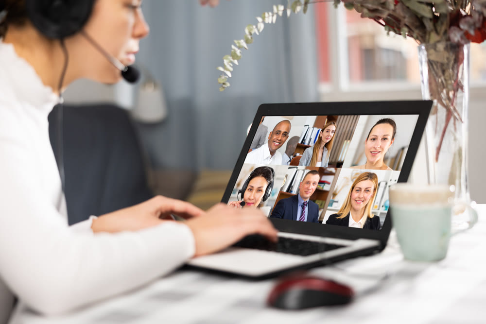 Video conference on laptop, business meeting