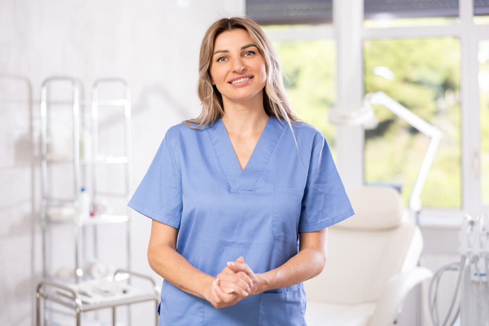 cosmetic doctor confidently stands