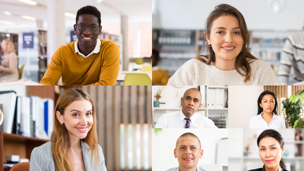 Screen of online meeting of business people