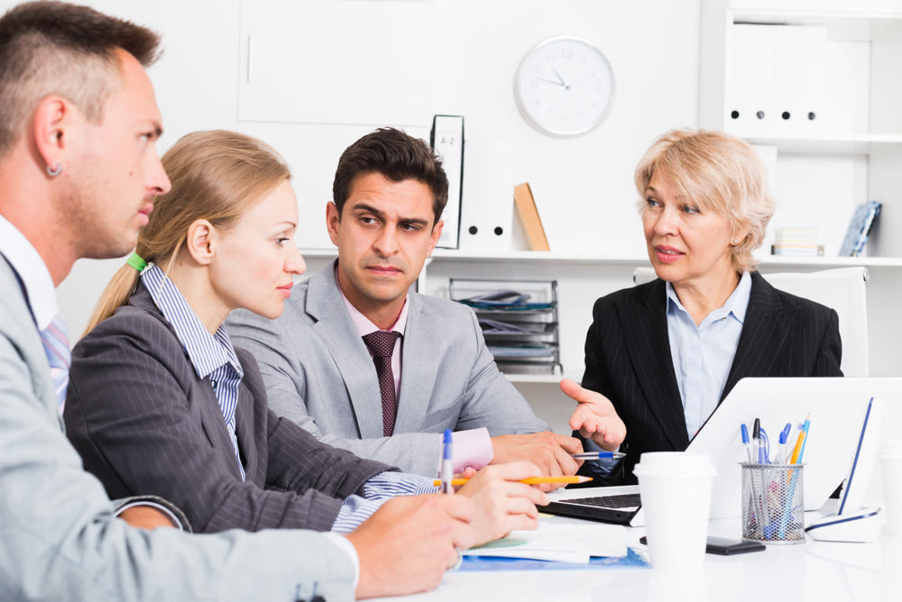 Focused business team working in office