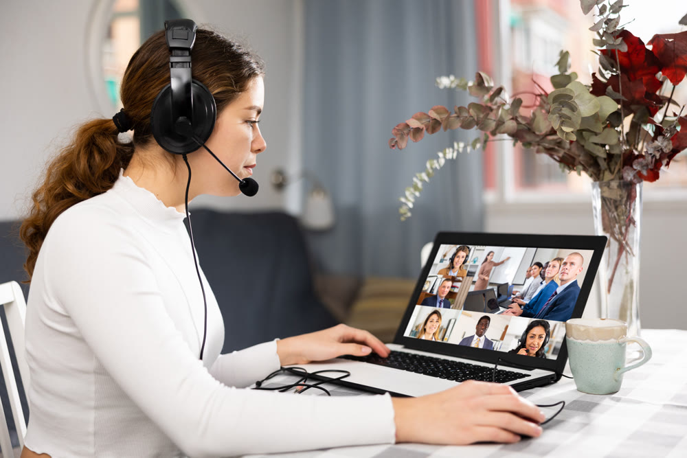 Woman working from home having video conference