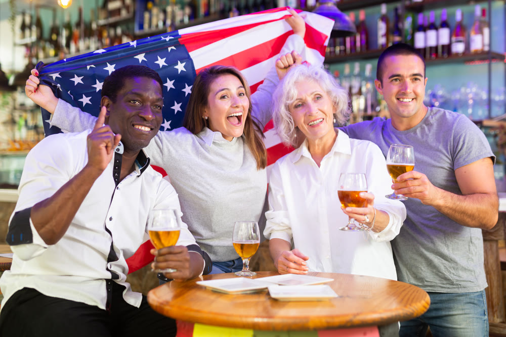 American sports fans celebrate the victory