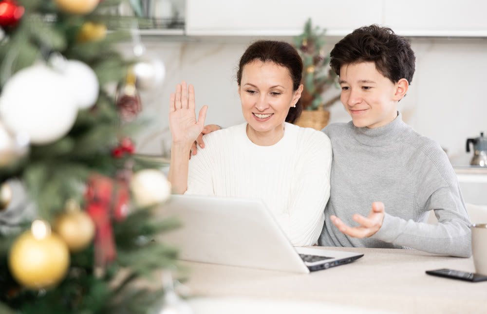 Mother and son during video call