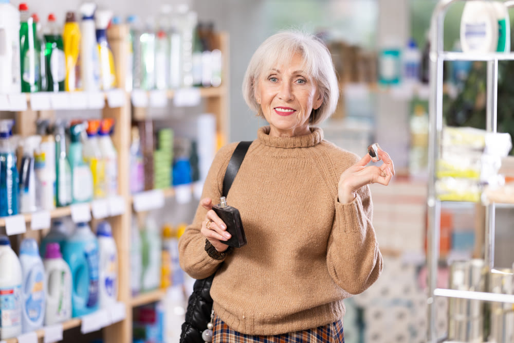 Elderly woman choosing perfume