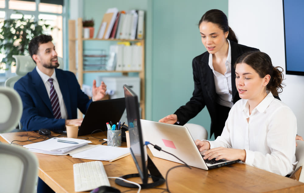 Women working together in a modern office