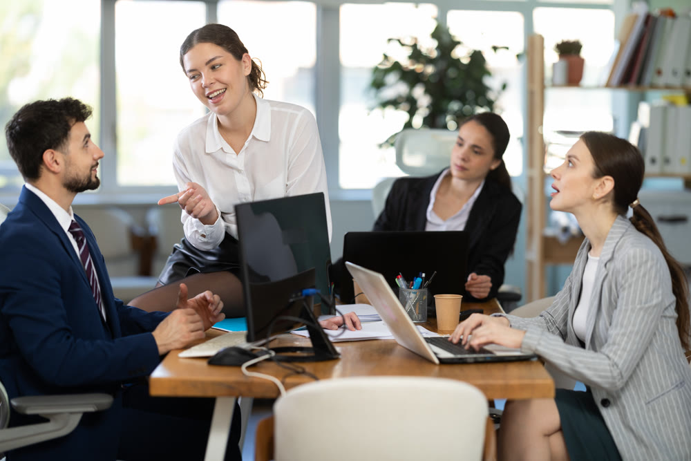 female employee of the company flirts with a male employee