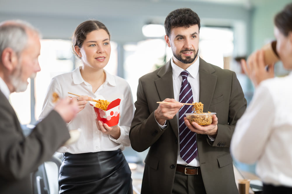 People eat Chinese noodles for lunch
