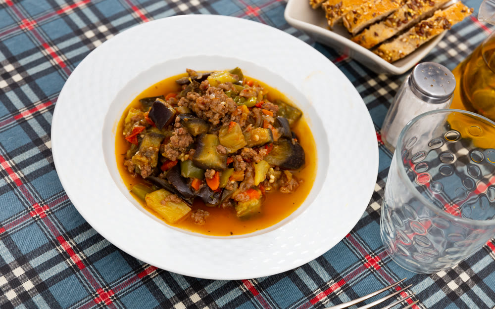 Delicious vegetable stew with minced meat, served for dinner