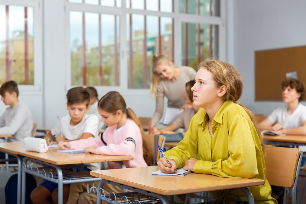 Portrait of schoolgirl at lesson in school