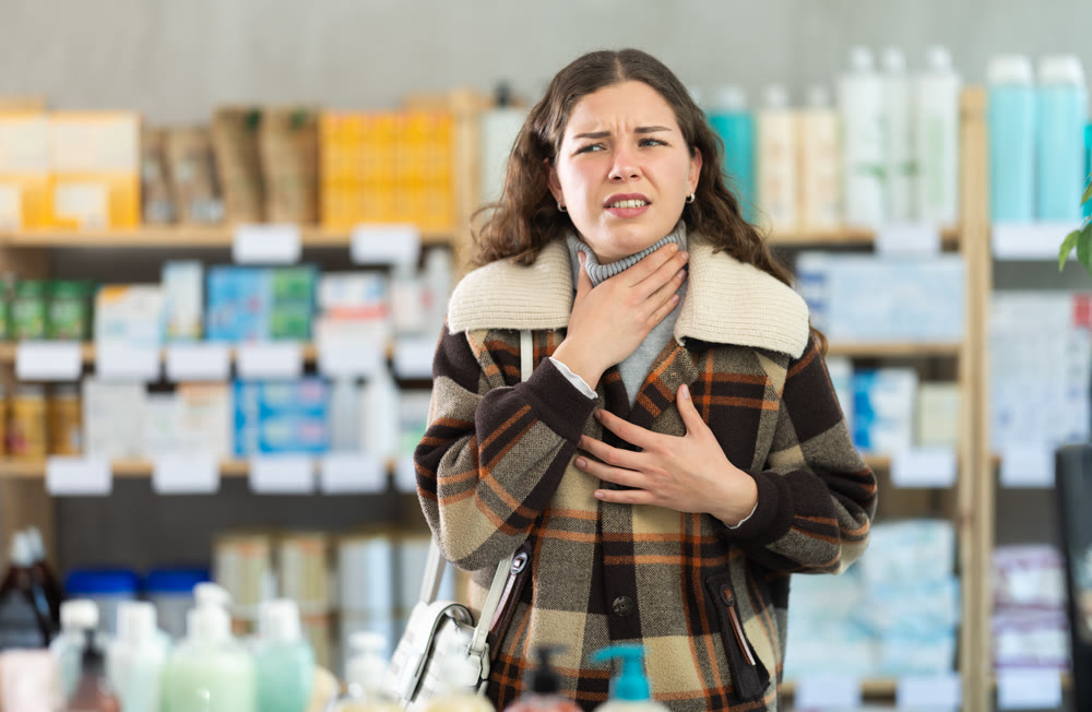 Girl suffers from sore throat while shopping at hardware store