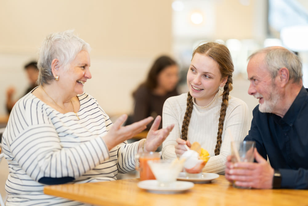 Teenage girl communicates with grandparents