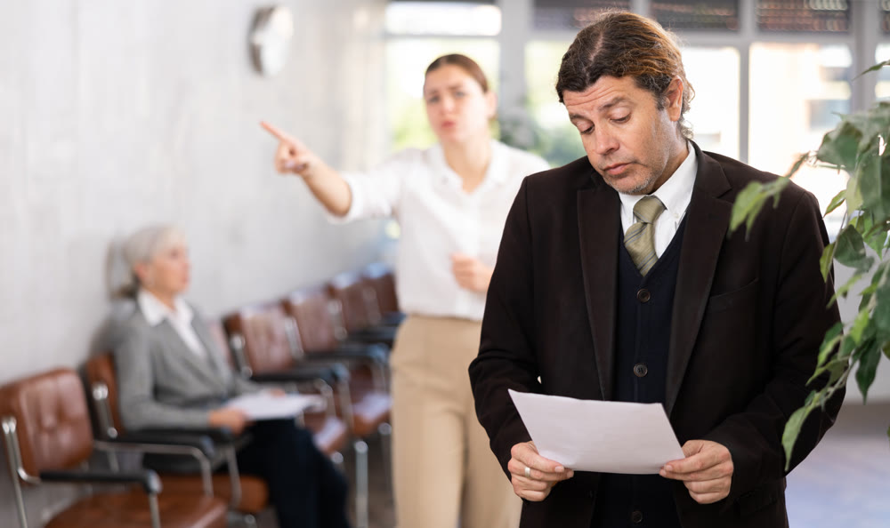 male inexperienced new employee is upset because of boss s scolding
