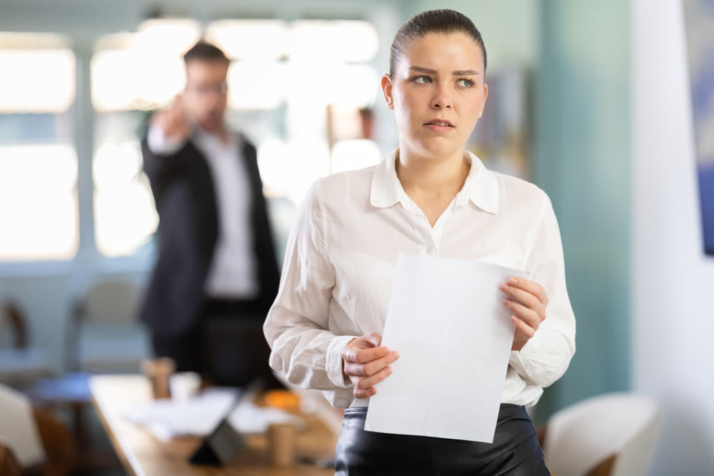 Male boss yells and throws an errant employee out of office