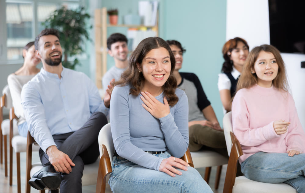 Students laugh during lecture