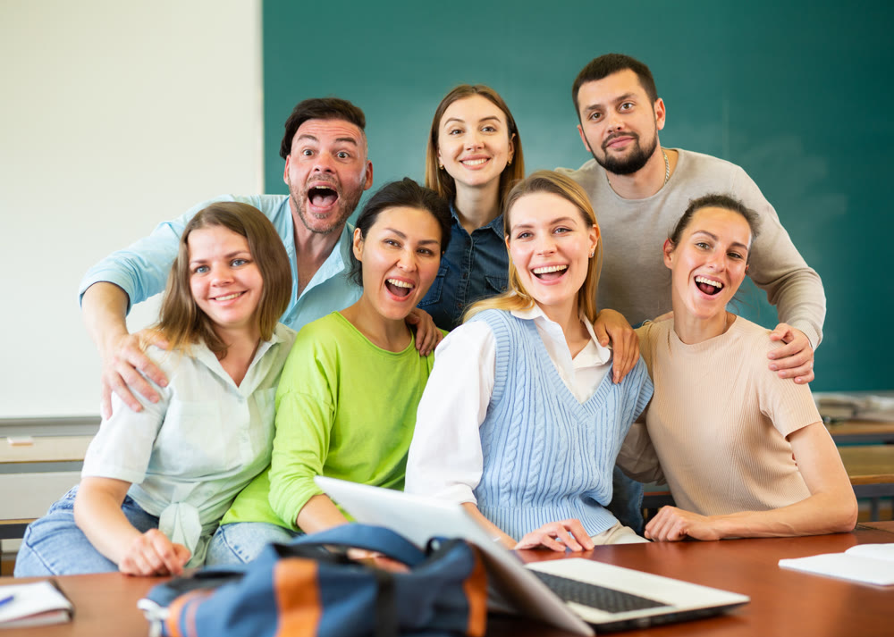 Group of cheerful university students