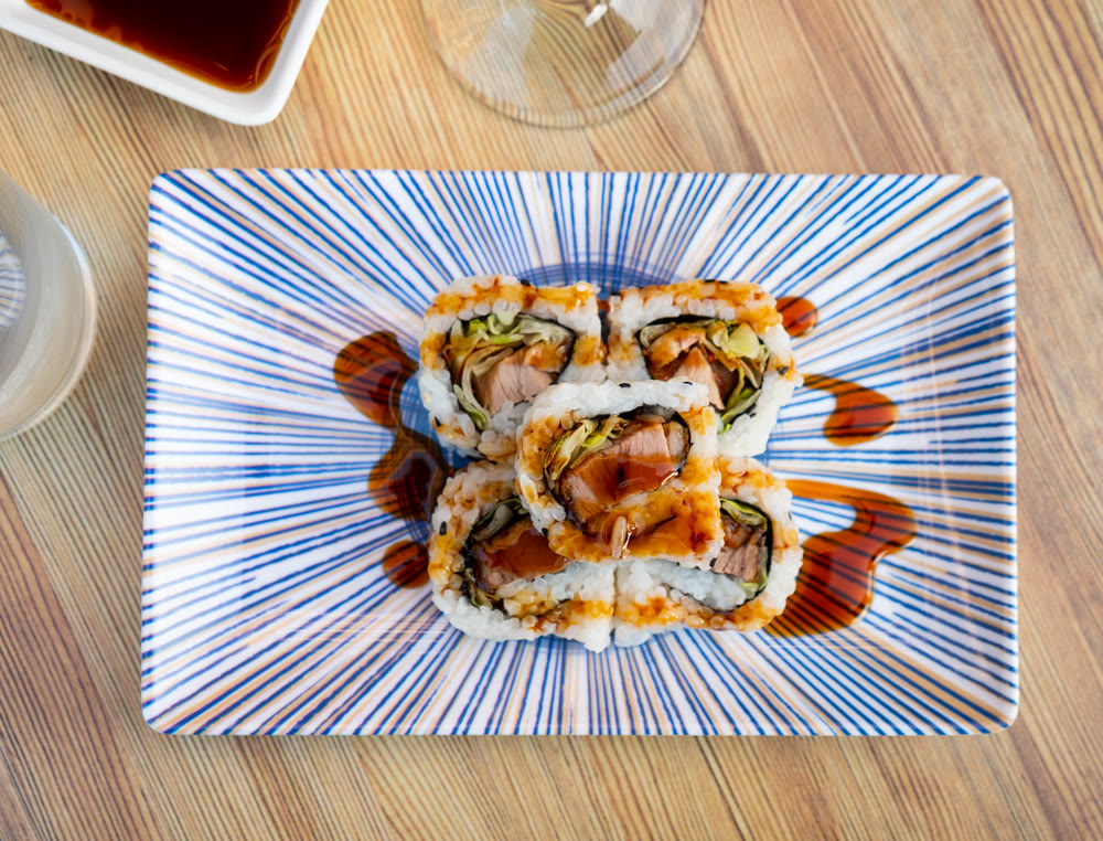Ahiru roll is made with duck breast and lettuce leaves