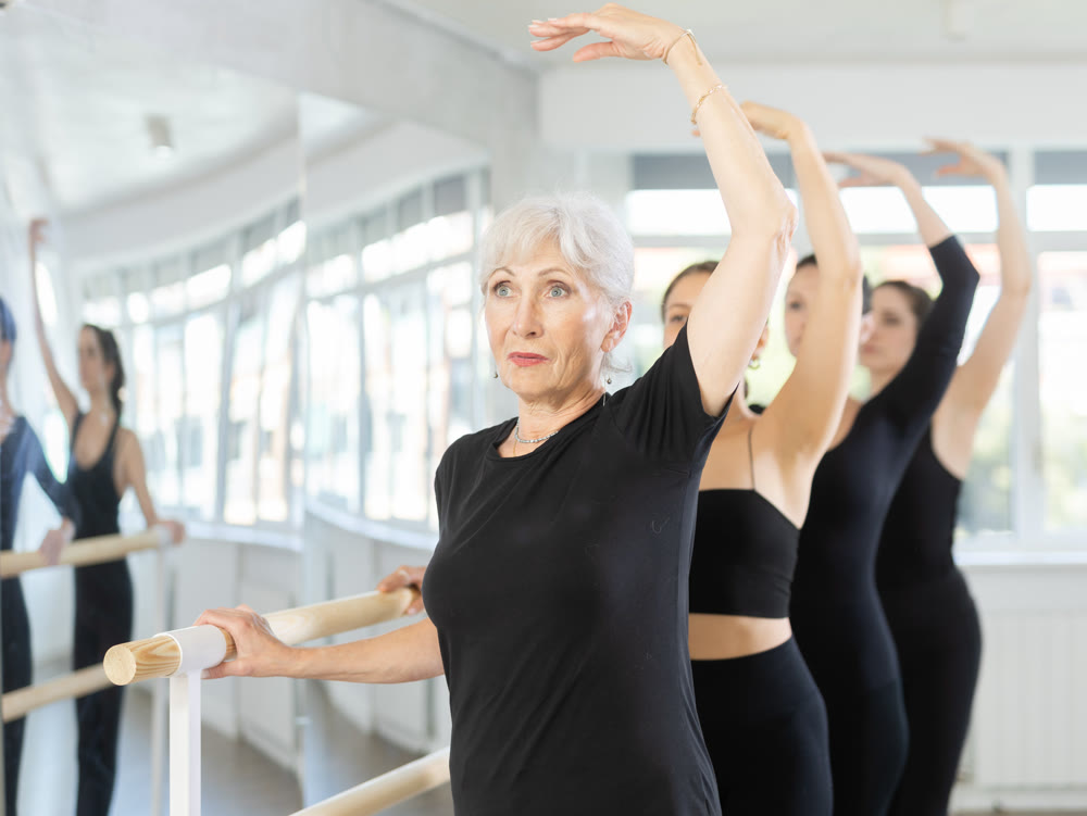 Group of women practicing at ballet barre