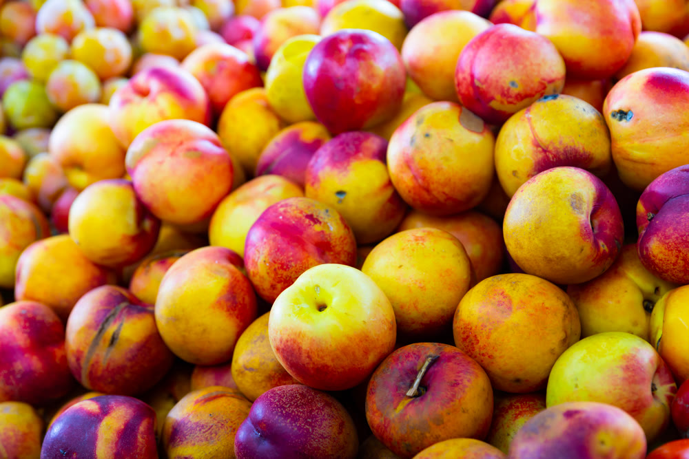 Closeup view on ripe nectarines on grocery store