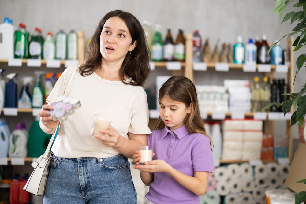 Mother and daughter choose scented candles