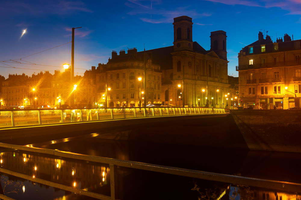 Evening photo of Besancon streets, department of Doubs, France