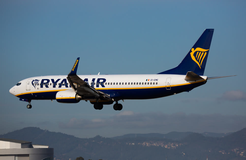Passenger Airplane of company Ryanair during landing