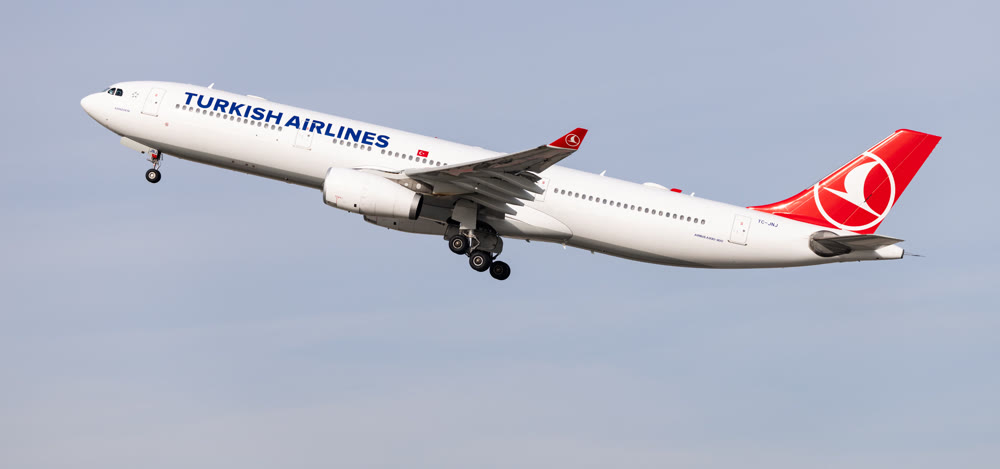  Turkish Airlines Airbus A330-300 airplane takes off from Barcelona Airport