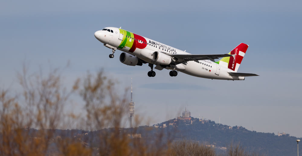 TAP Air Portugal Airbus A320-200 airplane takes off from Barcelona Airport