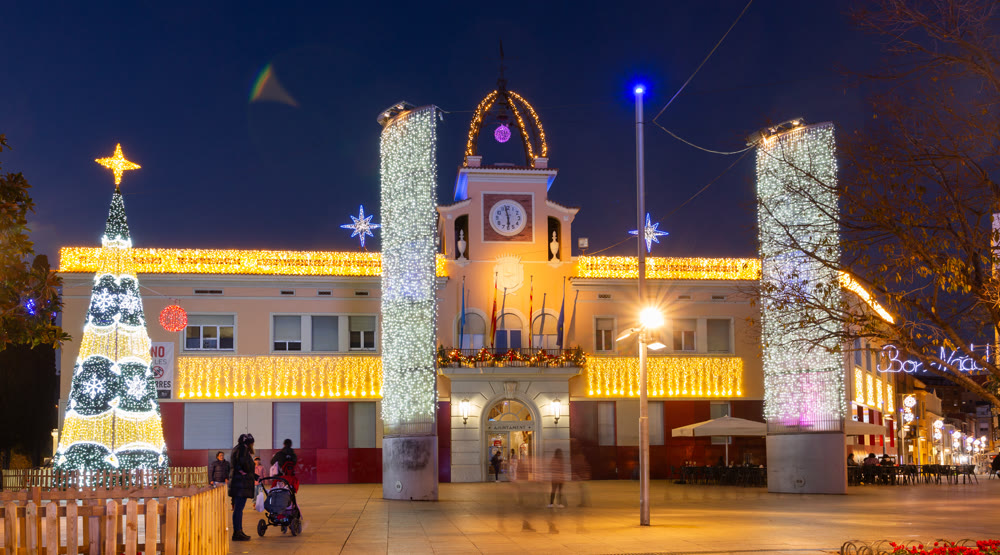 Santa Coloma De Gramenet - Ancient city administration building on eve of winter holidays