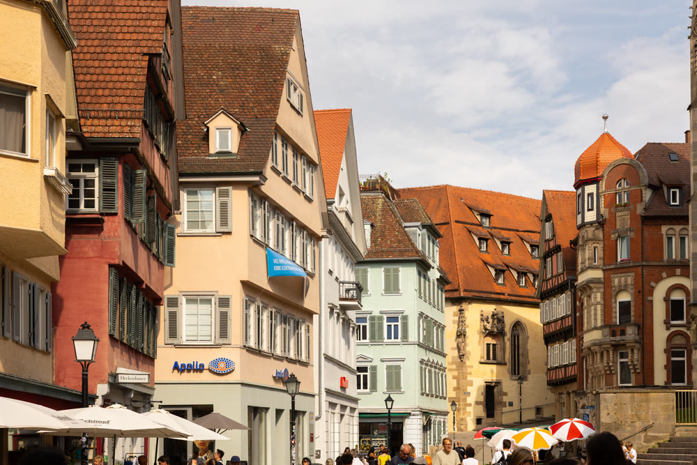 Tuebingen old town streets with half-timbered houses