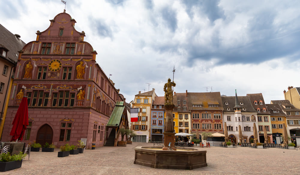 Historic square of Place de la Reunion in Alsace region