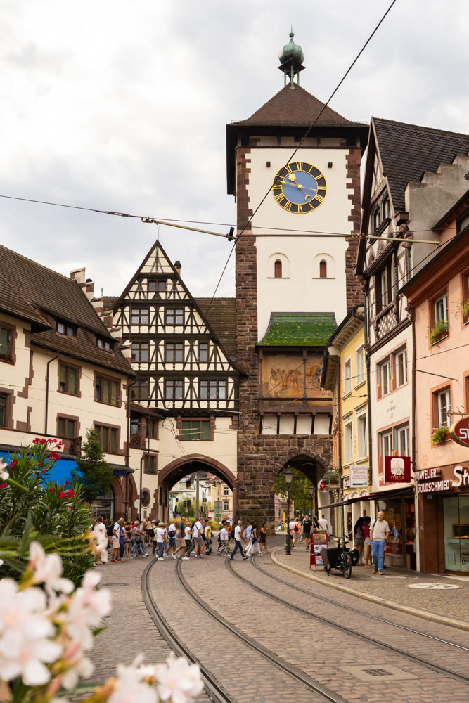view of the German historical city and medieval Schwabentor gate