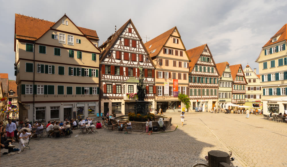 View of the historic city Tubingen and the market square