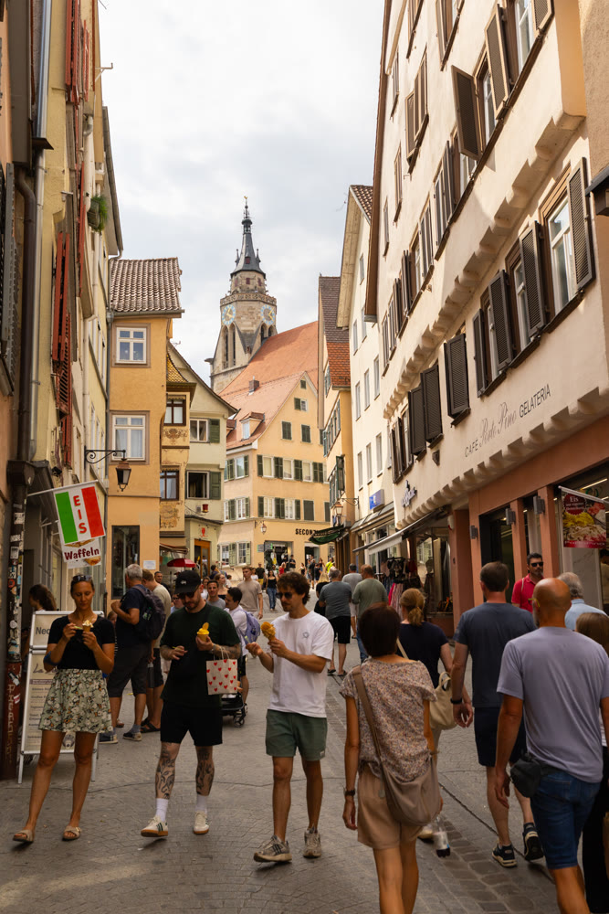 Tuebingen old town streets with half-timbered houses