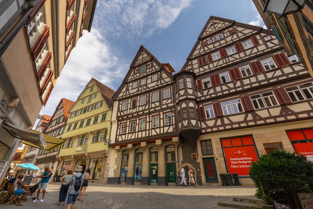Tuebingen old town streets with half-timbered houses