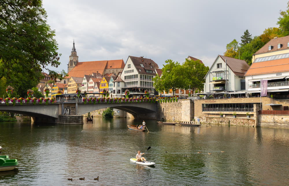 Eberhardsbrucke bridge over Neckar River in Tuebingen
