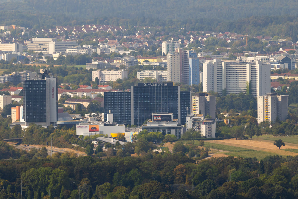 Top view of SI-Centrum - Stuttgart International Centre is an entertainment centre and one of the largest entertainment complexes in the city