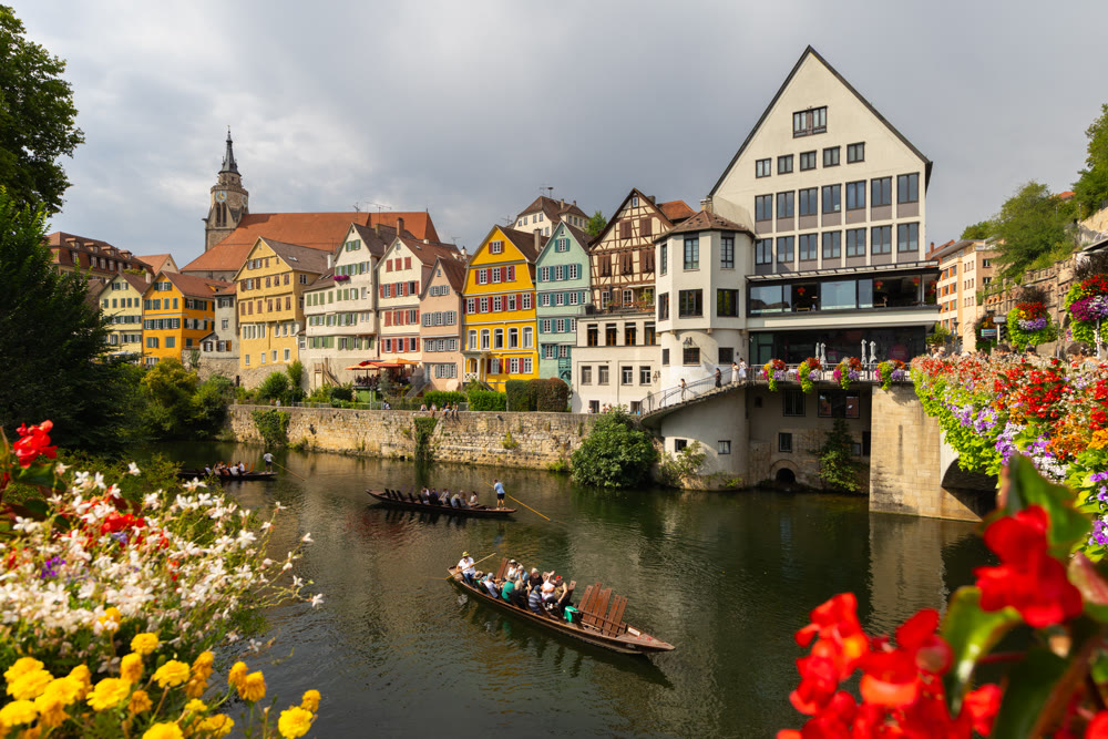 Eberhardsbrucke bridge over Neckar River in Tuebingen