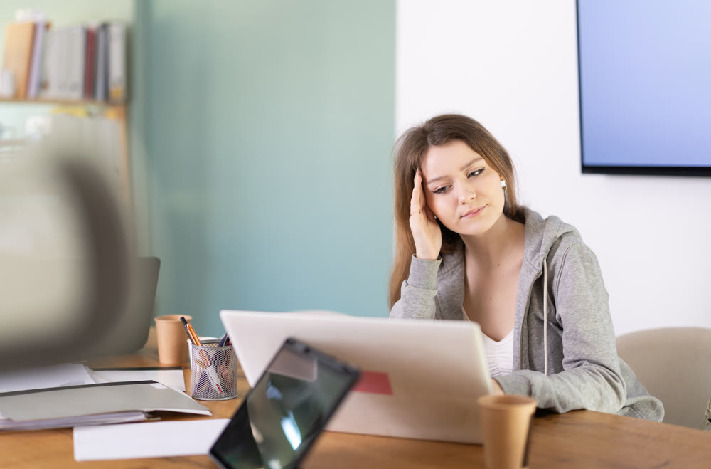 Businesswoman work on laptop in modern company office
