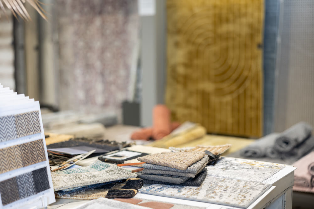 Carpet samples displayed in building store