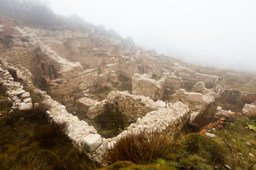 Ruins of dwelling houses on mountain slope in Sagalassos, Turkey