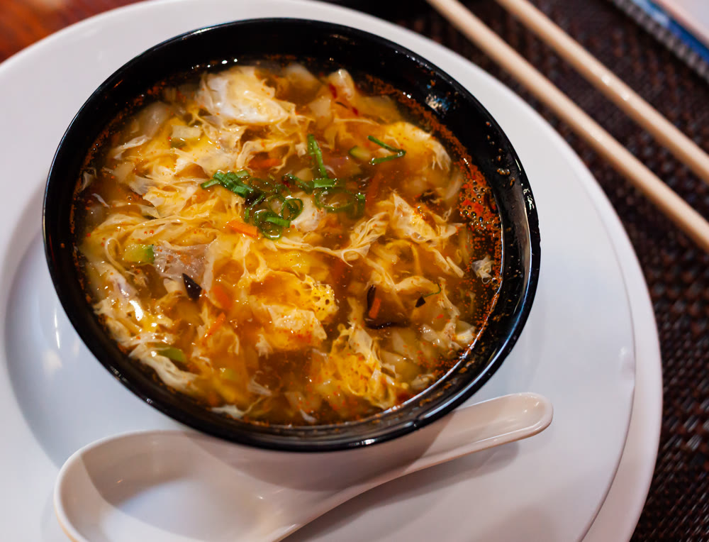 Bowl of tasty soup agripicante. Japanese cuisine