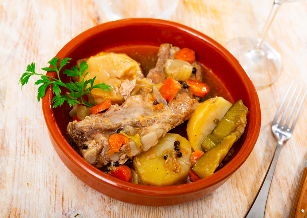 Stewed pork ribs with potato and vegetables
