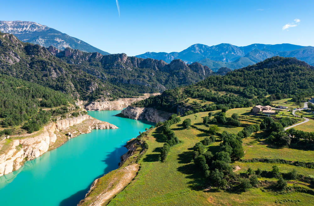 Serene landscape of Llosa del Cavall Reservoir on Cardener River, Spain