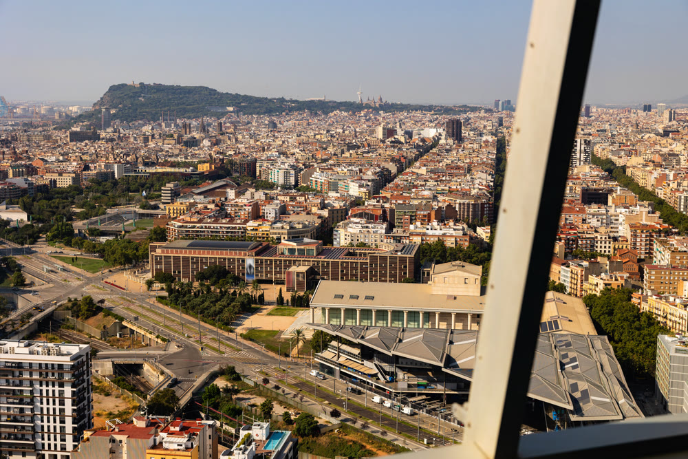 The view from the Glories Tower over Barcelona, Spain.
