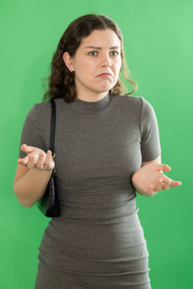 Discouraged or puzzled female person is trying to recall necessary information