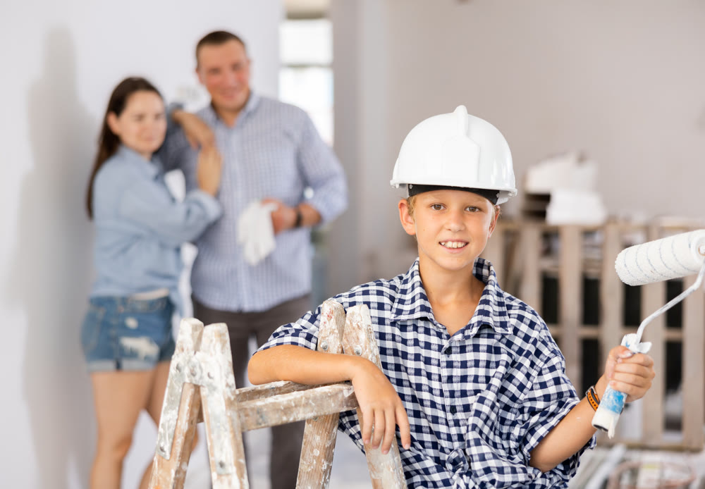 Portrait of boy during renovation at home