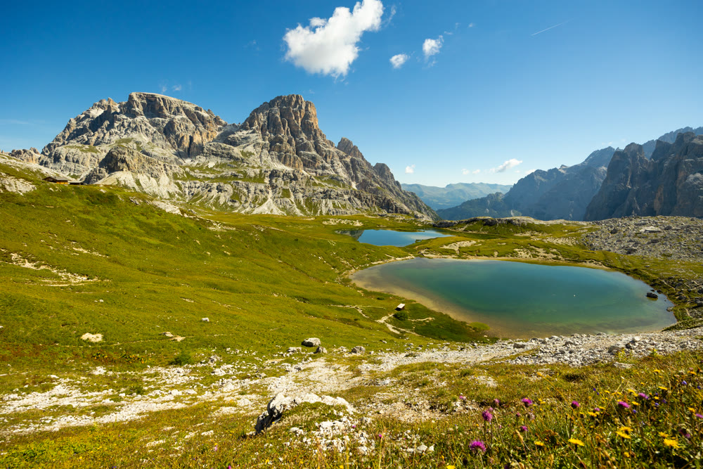 Clear emerald-turquoise pond water in Laghi dei piani area